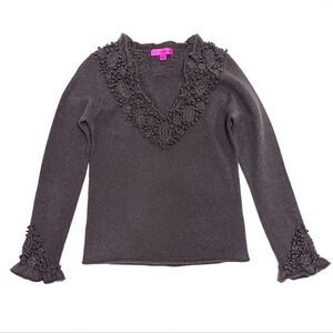 EBENE by P. Assuline Wool Knit Sweater with Beading and Embroidery Size 2